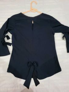 Navy Blue Embroidered Sleeve Tie Top