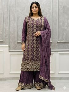 Embroidered Purple short anarkali kurta