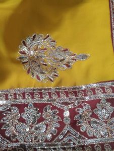 Beautiful Yellow Embroidered Silk Saree