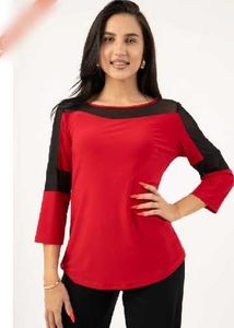 Chic Red &amp; Black 3/4 Sleeve Top