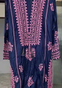 Navy Blue Embroidered Kurta Set