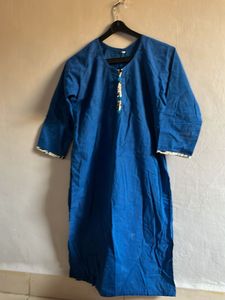 Blue Cotton Kurta with Detailing