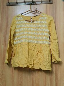 Yellow Embroidered Peplum Top