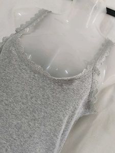 ESmara Gray Lace Trim Cami Top