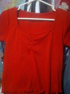 Red Square Neck Crop Top