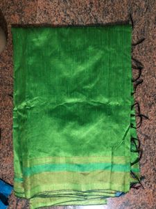 Green Cotton Saree with Striped Border