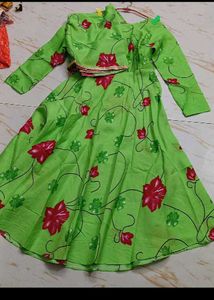 bust 40 Green Floral anarkali and dupatta Set