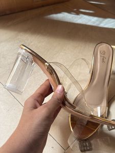 coral bronze clear classic heels