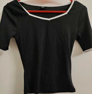 Ribbed Black Top with White Trim