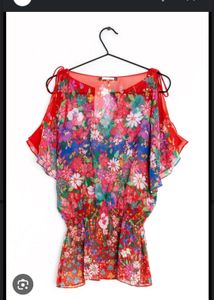 Vibrant Floral Print Off-Shoulder Top