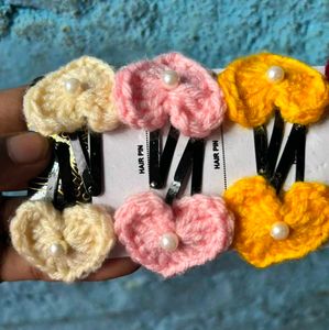 Cute Crochet heart shap Hair Clips Set❤️🫶🏻