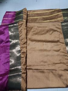 Green &amp; Pink Striped Silk Saree