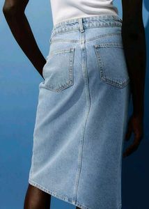 Denim Midi Skirt with Slit