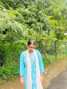 Beautiful Blue Kurta Set with White Dupatta