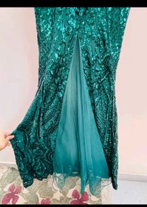 Elegant Sequined Emerald Green Gown