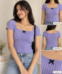 Cute Lavender Cable Knit Top with Bow
