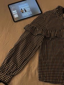 Black &amp; White Gingham Ruffle Top