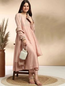 Elegant Peach Embroidered Kurta Set