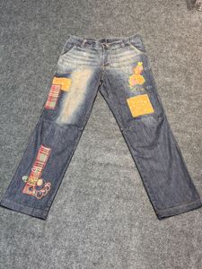 Unique Artsy Patchwork Denim with Floral &amp; Rabbit