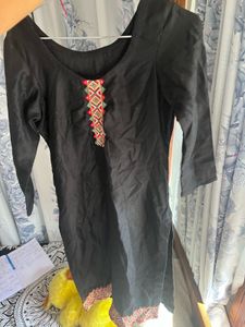 Elegant Black Kurta with Embroidered Neckline