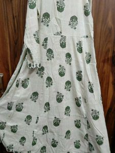 Elegant White &amp; Green Anarkali Suit with dupatta