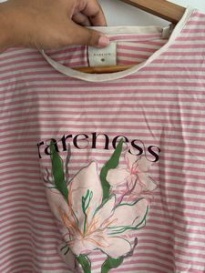 Pink Striped T-Shirt with Floral Graphic
