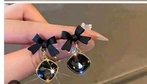 Chic Bow &amp; Gemstone Drop Earrings