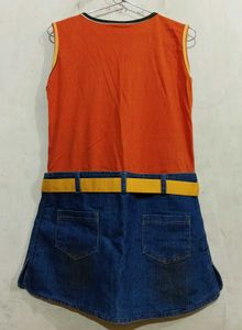 Cute Orange Top Attached with Denim Skirt