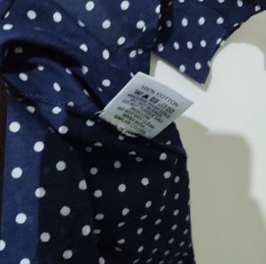 Anasazi navy blue with white polka dots print Top
