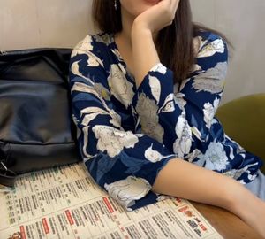 Blue Floral Print V-Neck Top