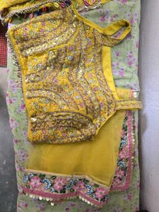 Yellow Embroidered Lehenga Choli  free gift