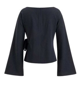 Pinstripe Wrap Tie Blouse