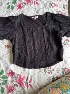 Black Lace Puff Sleeve Corset Top