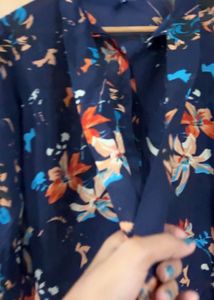 Navy Blue Floral Print Long Sleeve Top