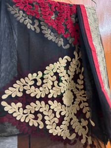 Embroidered Black Net Saree