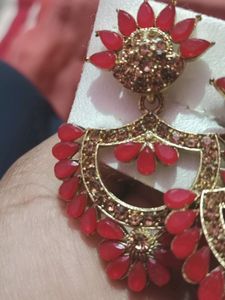 Red &amp; Gold Statement Earrings