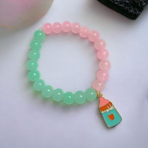 Pink And Sea Green Bracelet With Bottle Charm ✨
