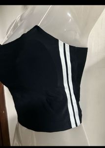 Black Crop Top with White Stripes