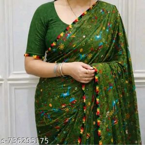 Green Printed Saree