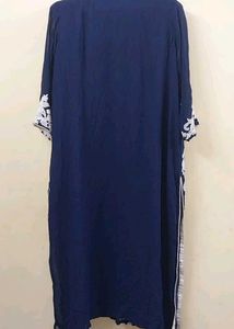 Elegant Navy Blue Kurta with White Embroidery