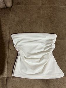 White Strapless Ruched Top