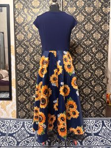 Navy Blue Sunflower Print Dress