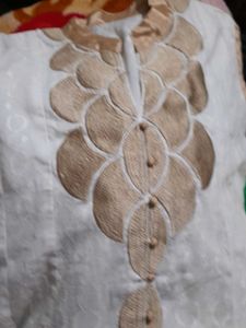 Elegant White Kurta with Gold Embroidery