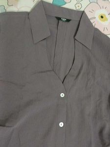 Stylish Purple Button-Up Blouse with Tie Sleeves