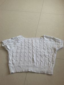 White Cable Knit Cropped Sweater