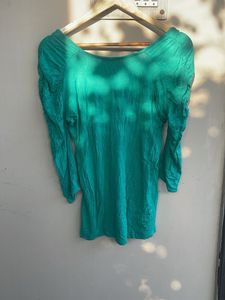 Teal V-Neck Ruched Top