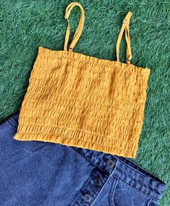 Yellow Smocked Crop Top