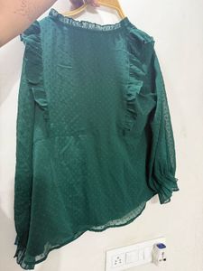 Chic Emerald Green Ruffle Top