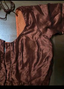 Embroidered Brown saare with red Velvet border