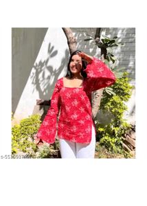 Chic Red Floral Kurta Top